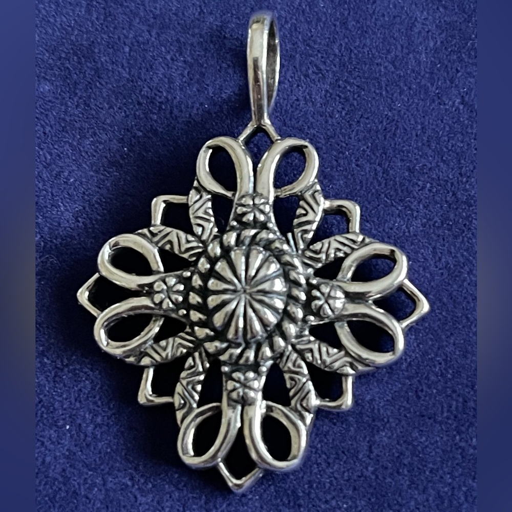 CAROLYN POLLACK RELIOS 925 FLORAL SCROLL FILIGREE PENDANT / SIGNED/VINTAGE  RARE